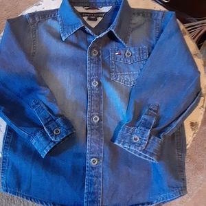 Tommy Hilfiger, Denim Button Front, Cotton LS Shirt, Size 24 mo